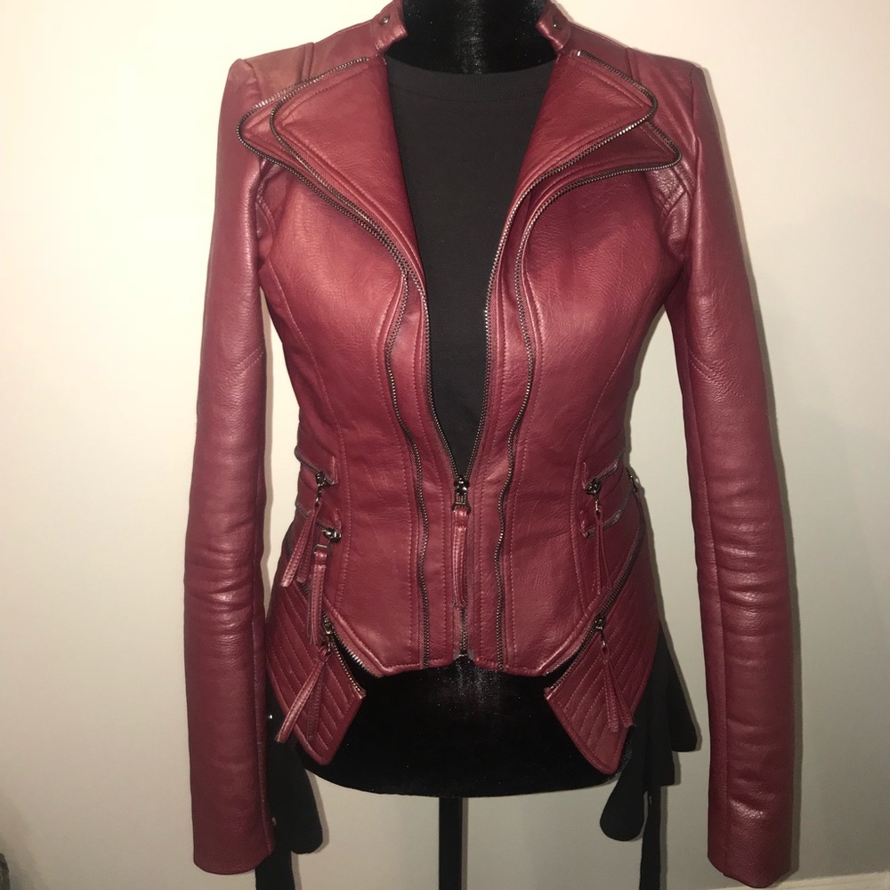 Vintage Faux Leather Burgundy Jacket Women’s